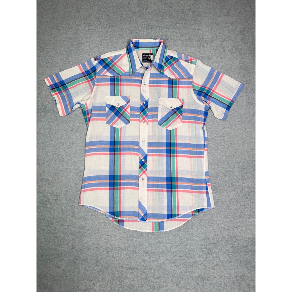 Wrangler Cowboy Cut Western Shirt Mens 16.5 Regular Fit Plaid Pearl Snap 90s